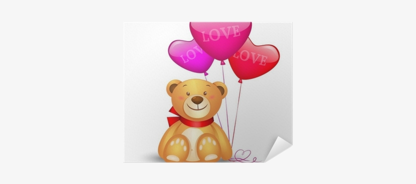 Cute Teddy Bear With In Heart Shape Balloons, Valentines - Cuori Con Palloncini Con Orsacchiotto, transparent png download