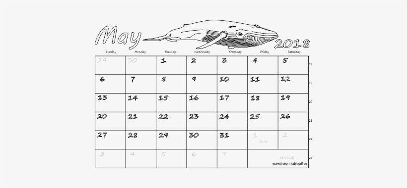 May 2018 Calendar Printable Free Download All Free - Calendar Luna Mai 2018, transparent png download