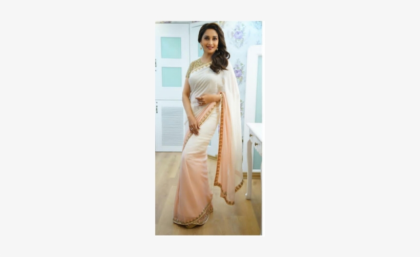 Madhuri Dixit Style Dust Pink & Ivory Shaded Saree - Pink Ivory, transparent png download
