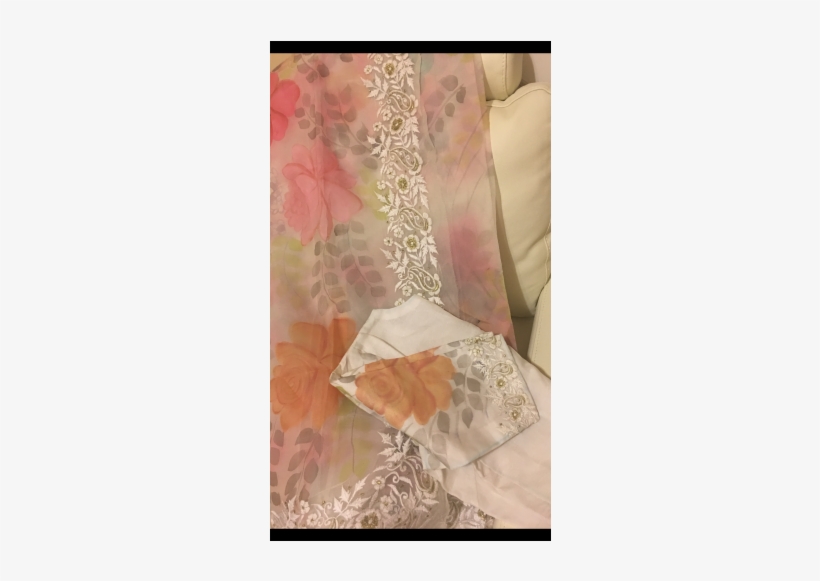 Hand Paint Maslin Saree With Fine Embroidery - Ruffle, transparent png download