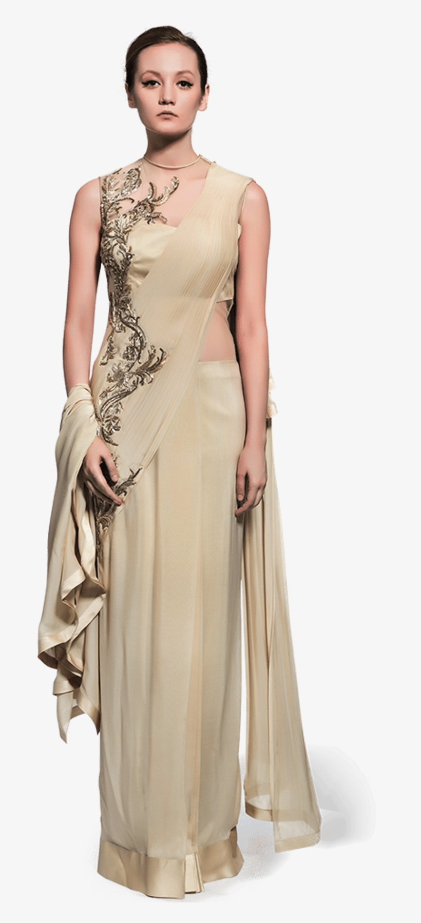 Sage Saree Gown With Double Palla - Gown, transparent png download
