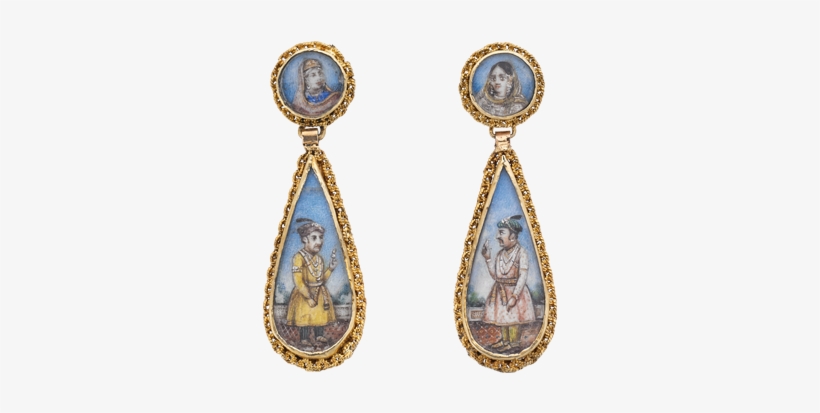 Gold Mounted Earrings Set With Four Miniature Portraits - Earrings, transparent png download