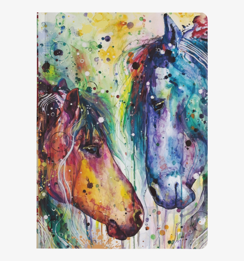 Two Horses Colorful Watercolor Painting Paperback Journals - Leinwand Pferde, transparent png download