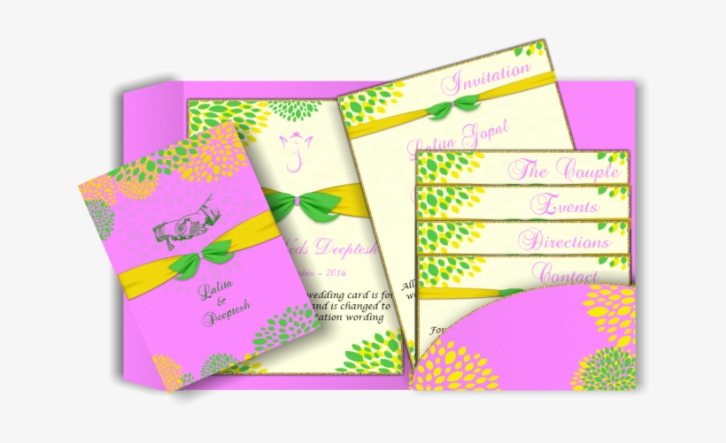Indian Wedding E-card In Pink, Green And Yellow With - Wedding, transparent png download