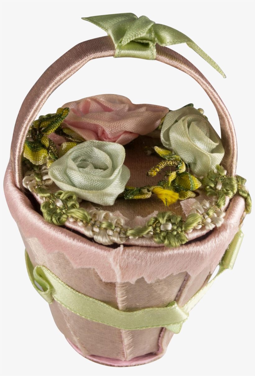 Vintage Silk Ribbon Doll's Flower Basket Or Purse For - Garden Roses, transparent png download