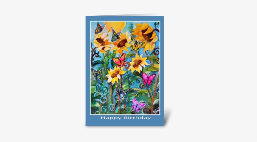 Birthday, Sunflowers And Butterflies Greeting Card - Canvas Print, transparent png download