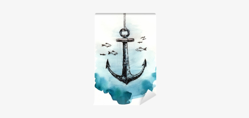 Watercolor Sketch Of An Anchor Underwater Wall Mural - Underwater Anchor Sketch, transparent png download