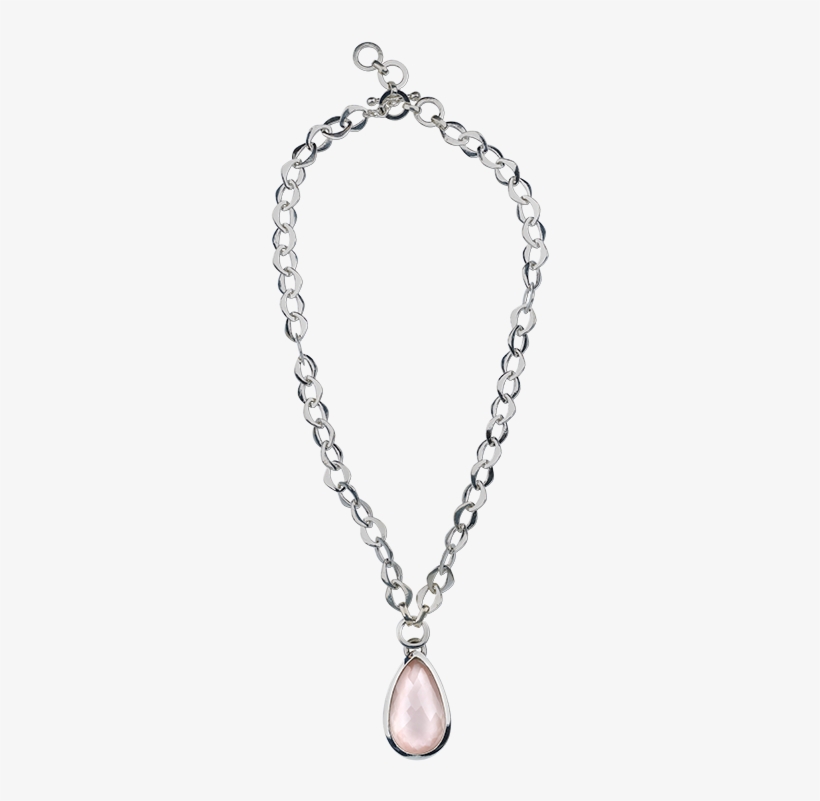 Teardrop Rose Quartz Sterling Silver Link Necklace - Necklace, transparent png download