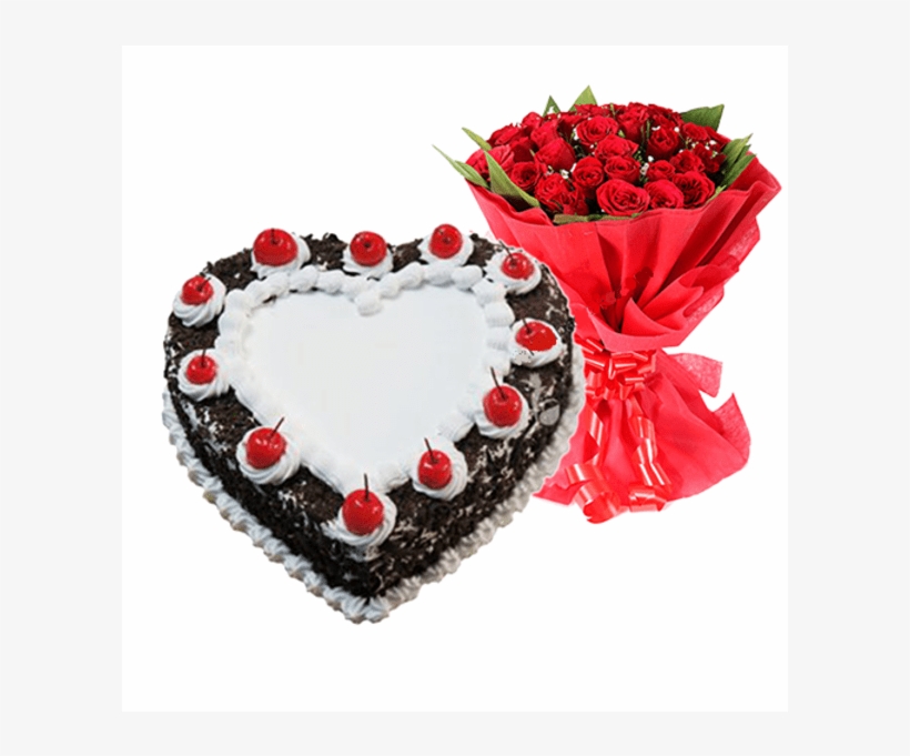Combo- Heart Bf Cake And 10 Roses - Black Forest Cake Big, transparent png download