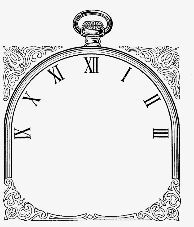 Style With The Swirl And Scroll Design Around The Frame - Roman Numeral Clock Face Art, transparent png download