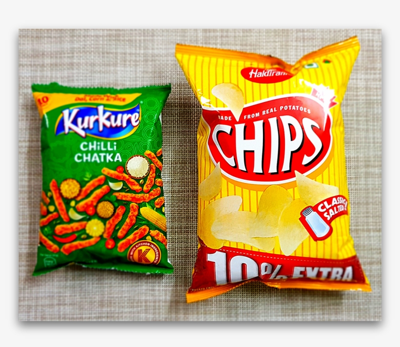 Yellow Packet On The Right Is Plain Salted Chips, Costs - Haldiram Chips Pudina Treat 200gms, transparent png download