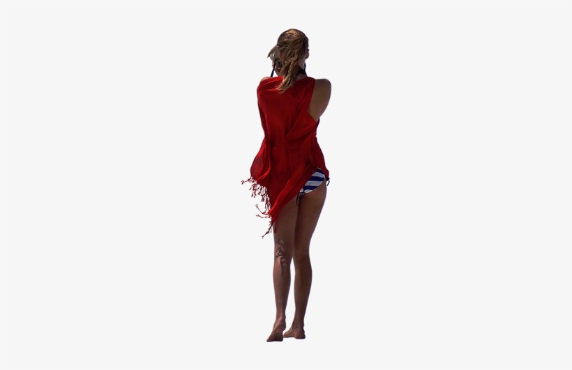 A Young Woman Wrapped In A Red Beach Blanket Walking - Person Walking On Beach Png, transparent png download