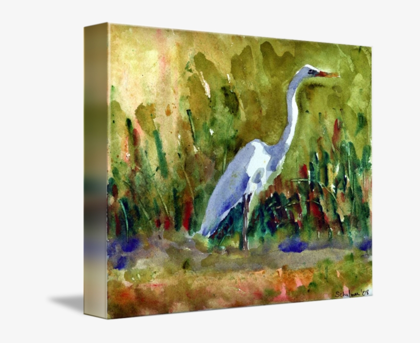 "white Egret White Bird Watercolor Painting Wildli" - Gallery-wrapped Canvas Art Print 14 X 11 Entitled White, transparent png download