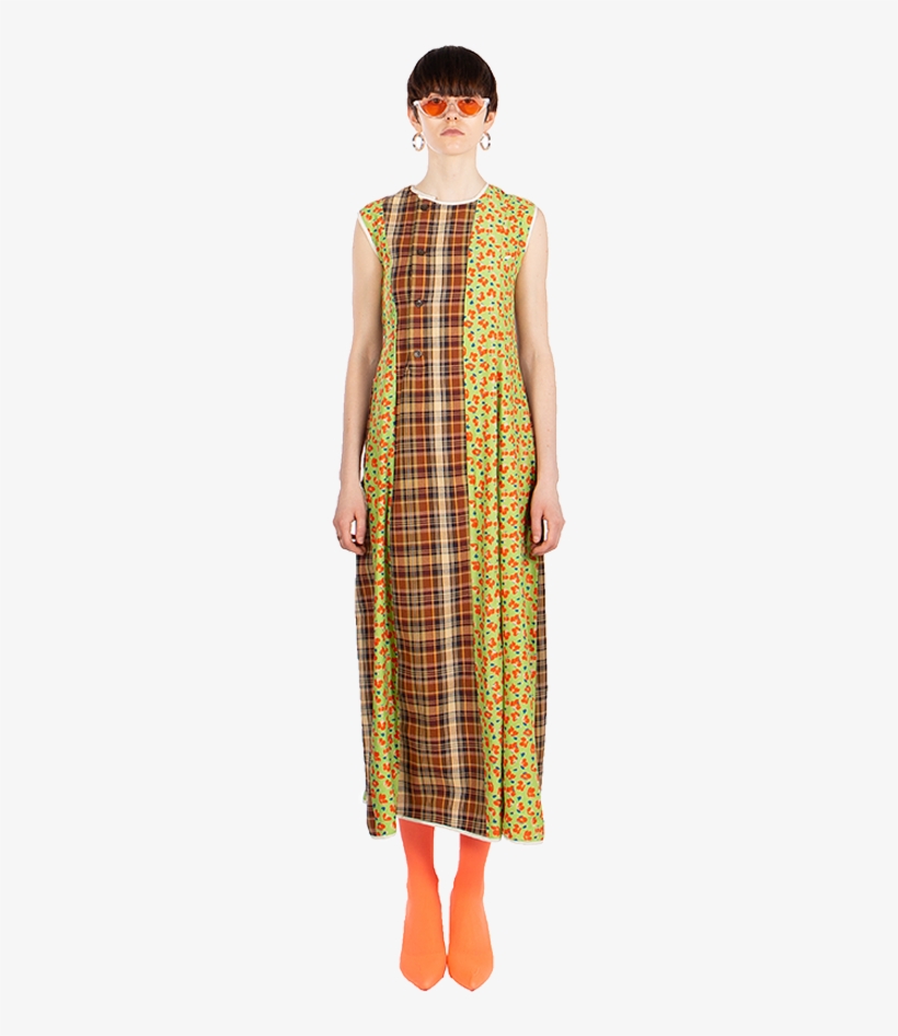 [pre-order] Green Floral Plaid Patchwork Dress, transparent png download
