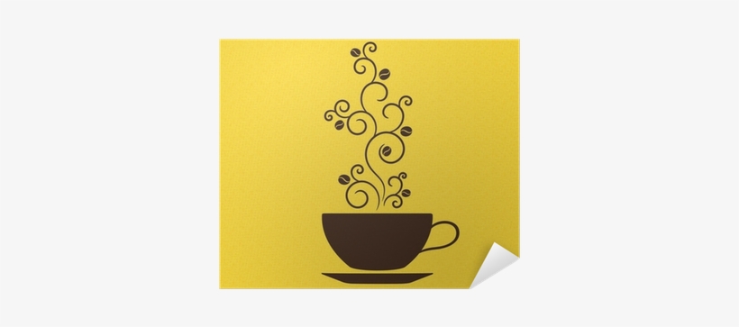Cup Of Coffee With Floral Ornamental Steam Over Burlap - Coffee, transparent png download