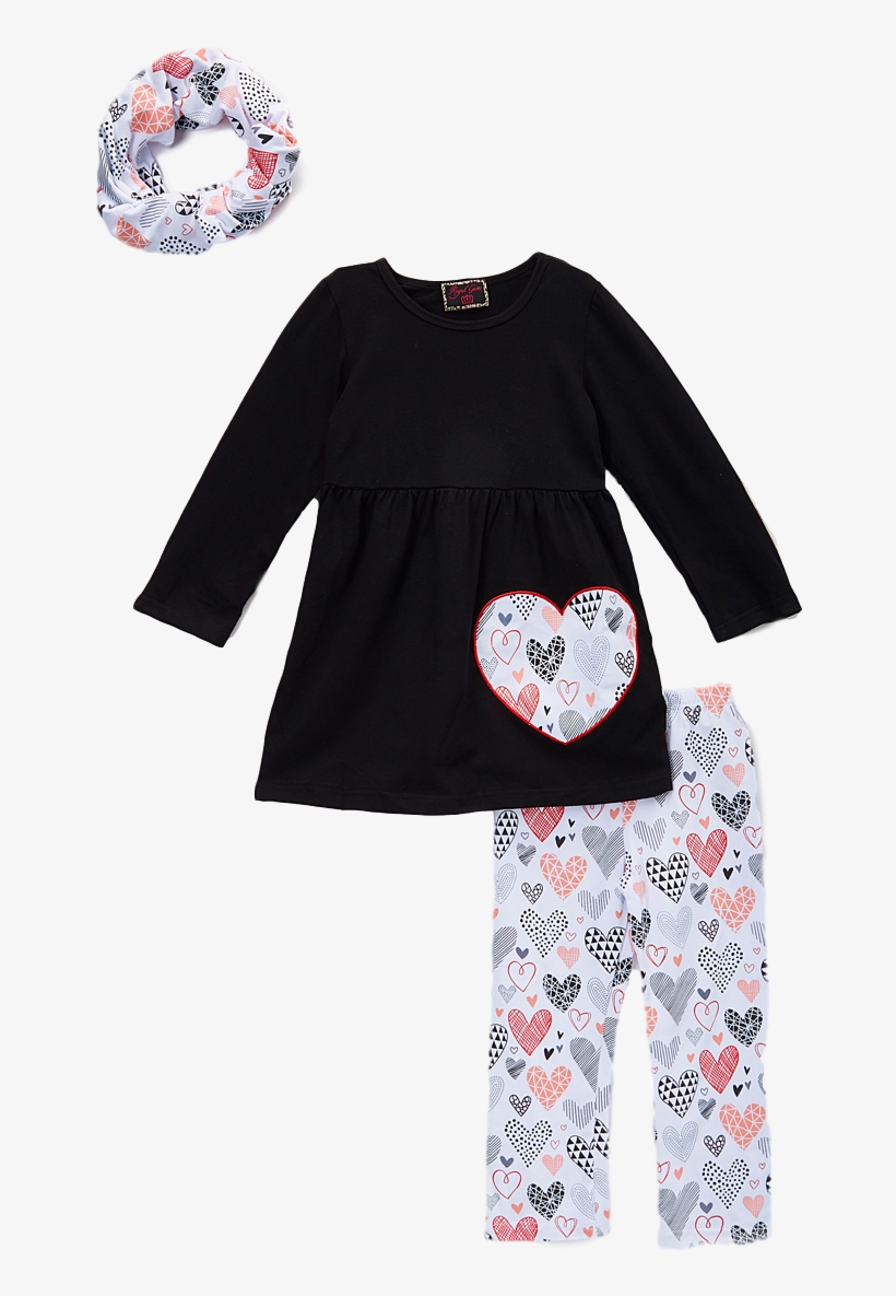 Pink Heart Scribble Top & Leggings Set - Leggings, transparent png download