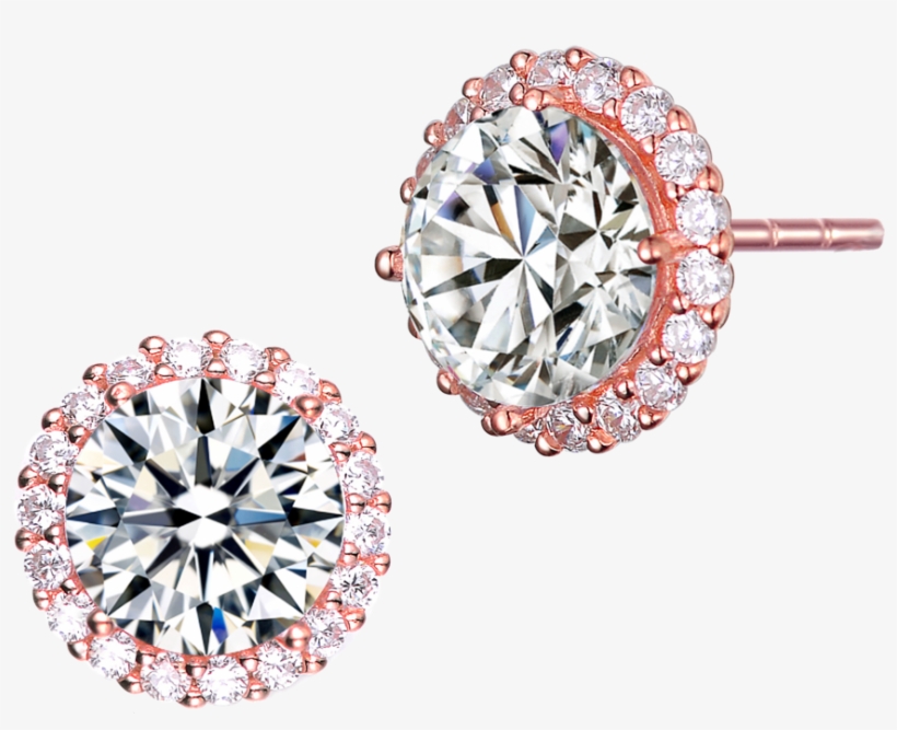 Round Cut Earrings Lab Created By Genevive - Collette Z Rose Gold Overlay Cubic Zirconia Button, transparent png download