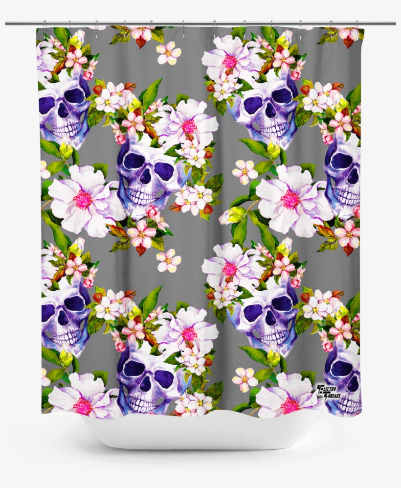 Blooming Skulls Shower Curtain - Curtain, transparent png download
