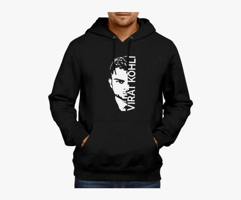 Cric 35 Virat Kohli With Face Hoodie Black - Virat Kohli Hoodie, transparent png download