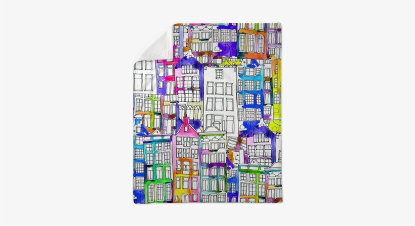 Seamless Pattern Eith Watercolor Amsterdam Houses Plush - Watercolor Painting, transparent png download