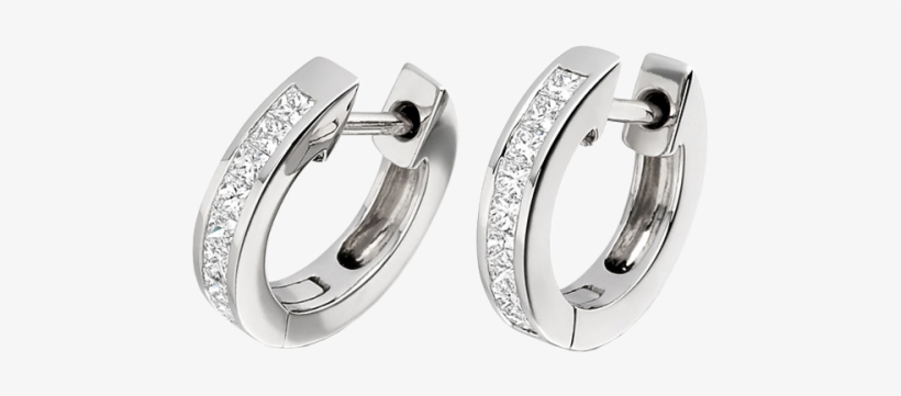 An Elegant Pair Of Princess Cut Diamond Hoop Earrings - Diamond Hoop Earrings, transparent png download