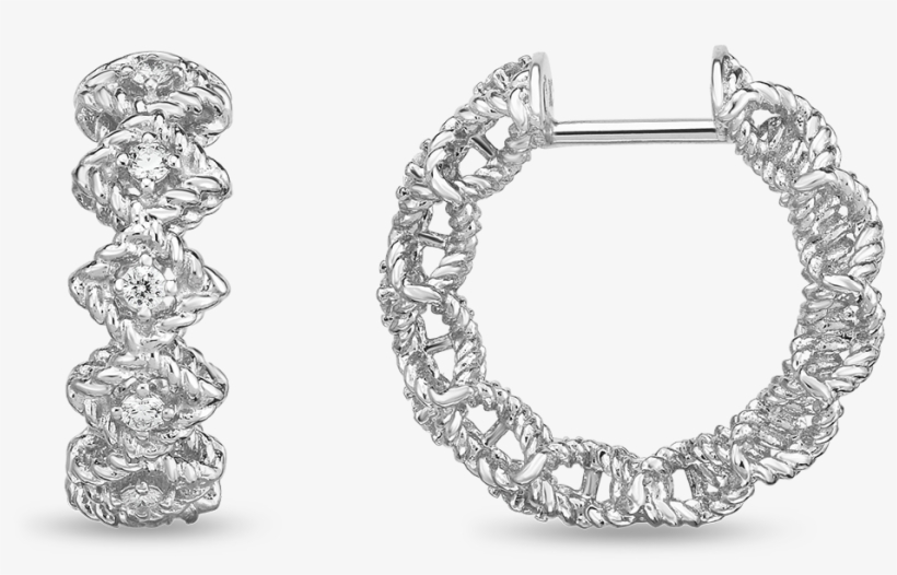 Roberto Coin Round Diamond Hoop Earring - Earring, transparent png download