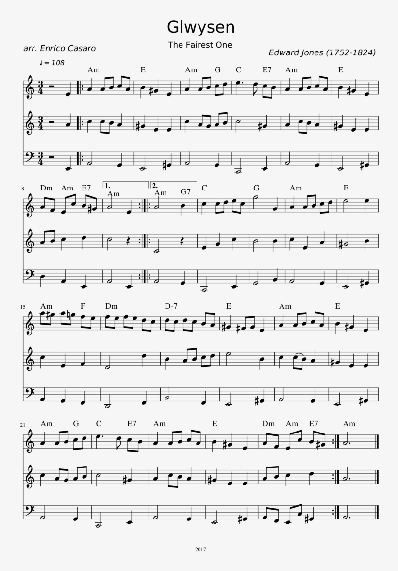 Glwysen Sheet Music Composed By Edward Jones 1 Of - Sheet Music, transparent png download
