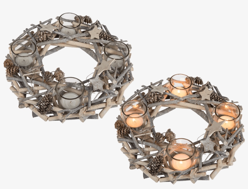 Advent Wreath Made Of Wooden Branches With 4 Tealightholder - Branches Advent Wreath, transparent png download