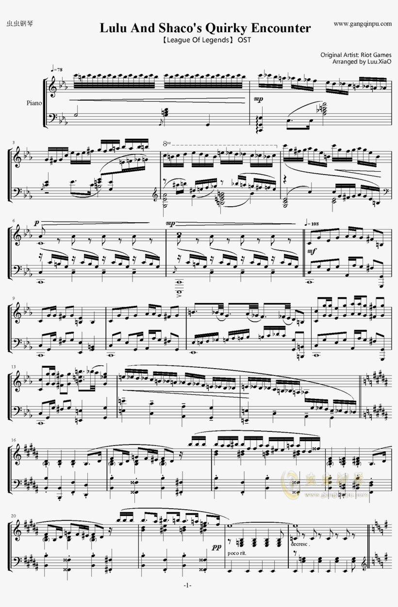 Lulu And Shaco钢琴谱第1页 - Piano, transparent png download