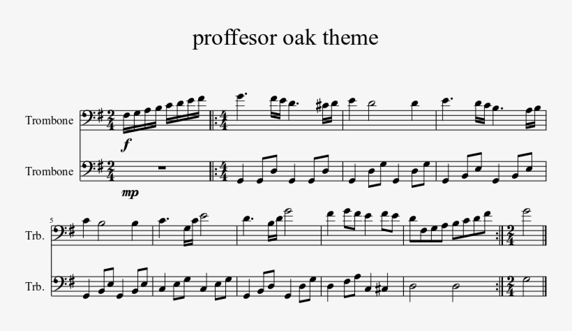 Proffesor Oak Theme Sheet Music 1 Of 1 Pages - Ue O Muite Arukou Not, transparent png download