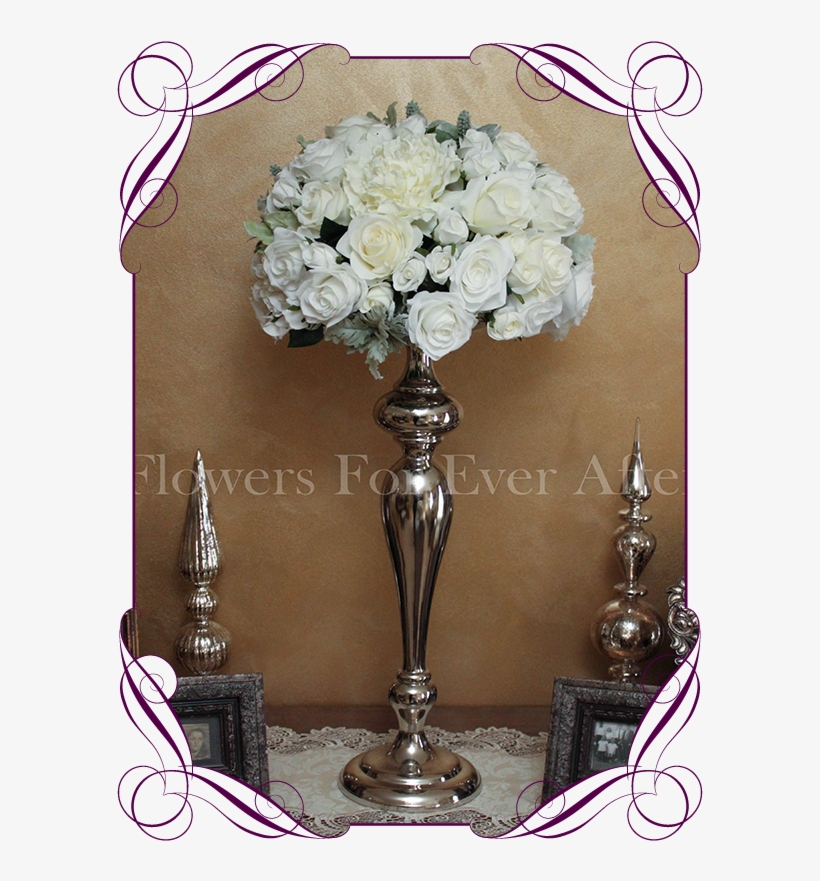 Hire White Dome On Silver Stand Flowers For Ever After - Flowers Wedding Table Stand, transparent png download