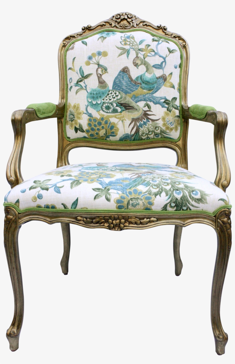 Gold Leaf Victorian Turquoise Peacock Arm Chair For - Preen Papaya Linen Fabric By The Yard, transparent png download