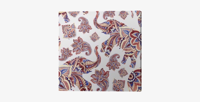 Watercolor Ethnic Elephant With Paisley Elements Background - Paisley Painted Elephants, transparent png download