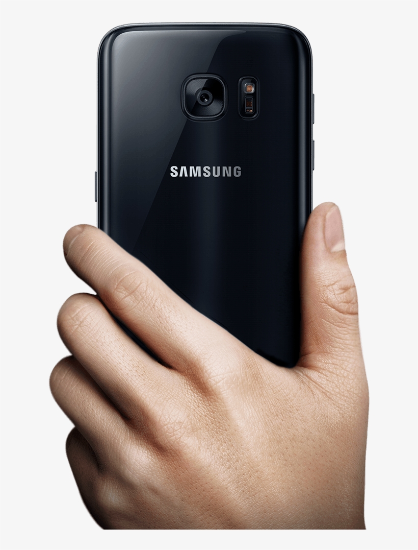 A Man Hand Holding Up Galaxy S7 To Mans' Face - Hand Holding Phone