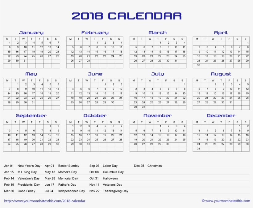 Free Empty Calendar Png - Calendar 2018 Hd Wallpaper With Holiday, transparent png download