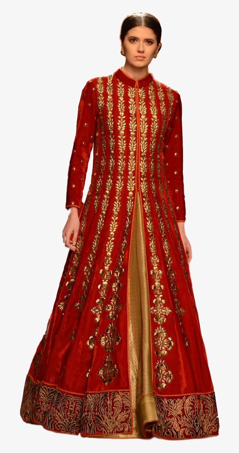 Red Color Jacket Lehenga In Velvet - Gown, transparent png download