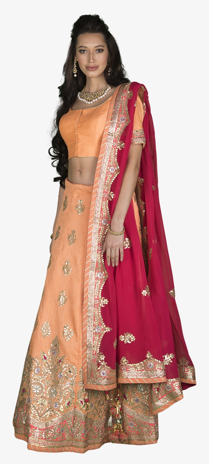 Peach And Pink Gota Lehenga Set By Vasansi - Pink, transparent png download