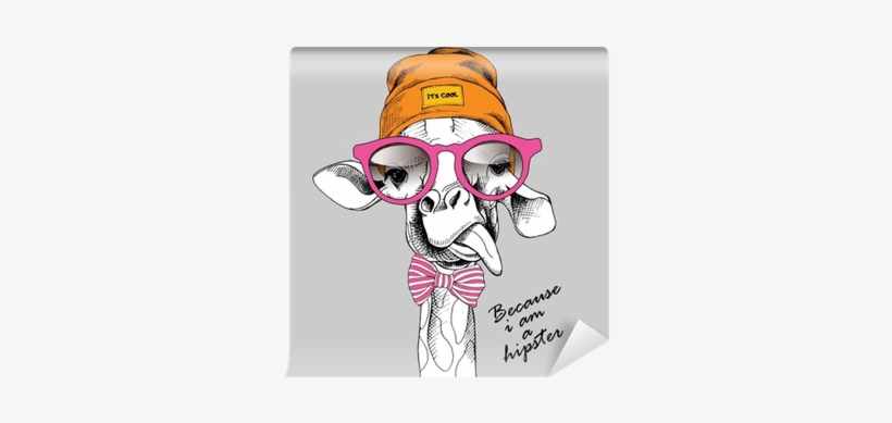 Giraffe Portrait In A Hipster Hat And With Glasses - Tableau Toile - Girafe Cool 5, transparent png download