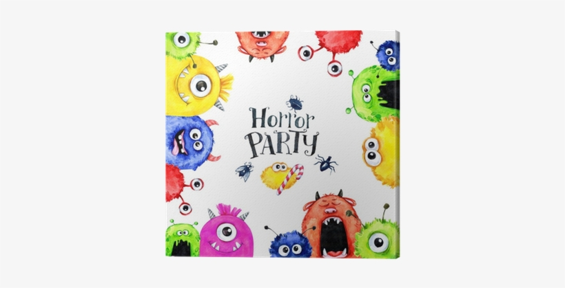Hand Drawn Square Frame With Watercolor Funny Monster - Watercolor Horror Party, transparent png download