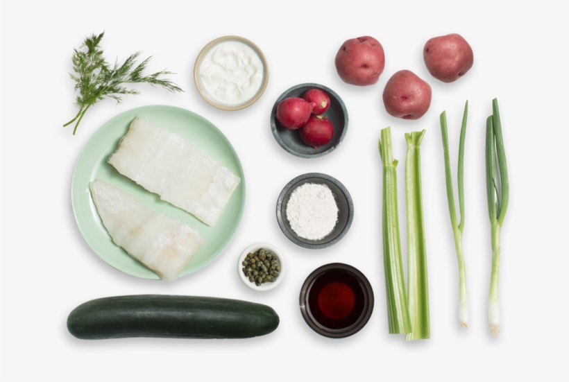 Seared Cod & Potato Salad With Radishes, Crispy Capers - Cucumber, transparent png download