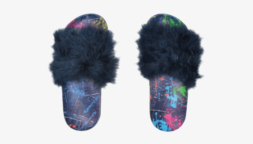 Picture Of Paint Splatter Denim Fur Slides - Slide, transparent png download