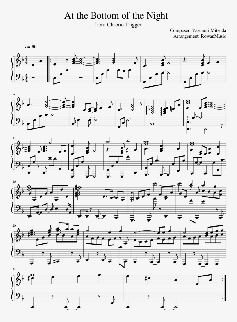 At The Bottom Of The Night - Sheet Music, transparent png download