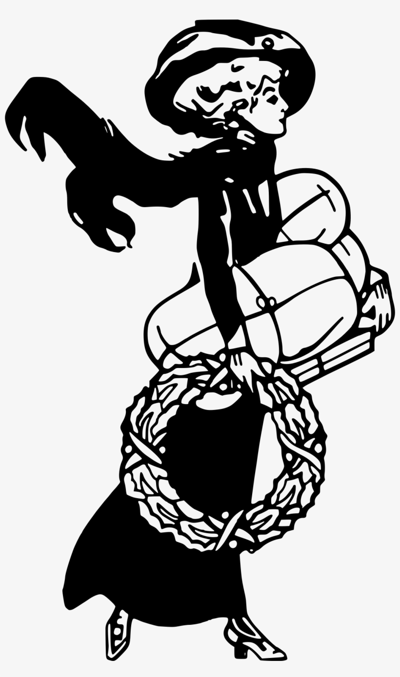 Lady Shopping With Wreath Clip - Christmas Shopper Black And White Clip Art, transparent png download