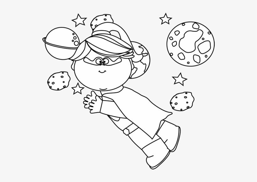 Black And White Superhero Girl Flying In Space Clip - Mycutegraphics Black And White Space, transparent png download