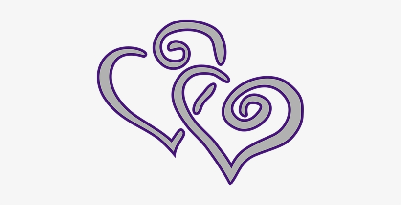 Hearts, Two, Purple, Love, Romance - Purple And Silver Hearts, transparent png download