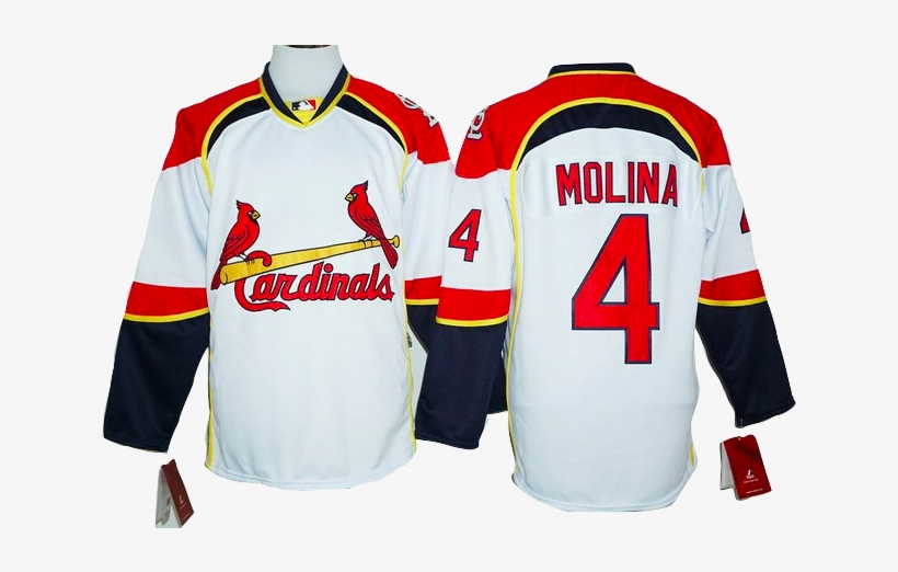 Louis Cardinals Lacer - Cardinals #4 Yadier Molina White/red Long Sleeve Stitched, transparent png download