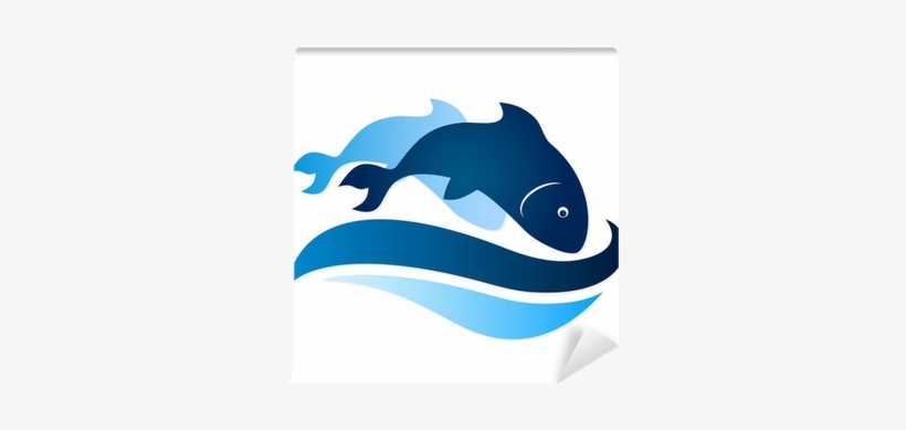 Two Fish On Waves Silhouette Vector Wall Mural • Pixers® - Silueta De Pescado Vector, transparent png download