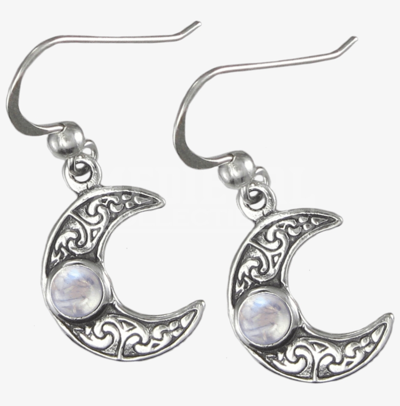 Silver Horned Moon Crescent Earrings With Rainbow Moonstone - Sterling Silver Horned Moon Crescent Earrings Moonstone, transparent png download