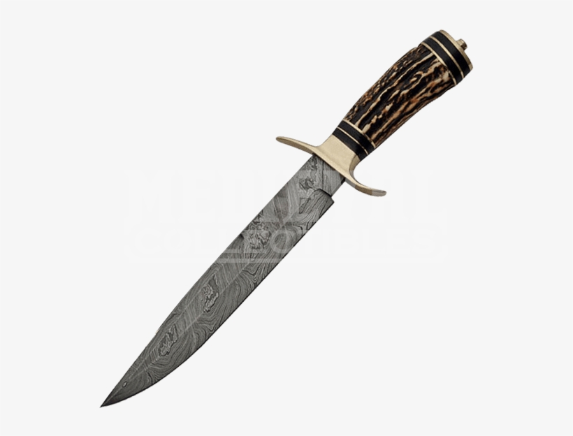 Stag Handle Damascus Hunting Knife - Szco Supplies Damascus Iron Maiden Hunting Knife, transparent png download