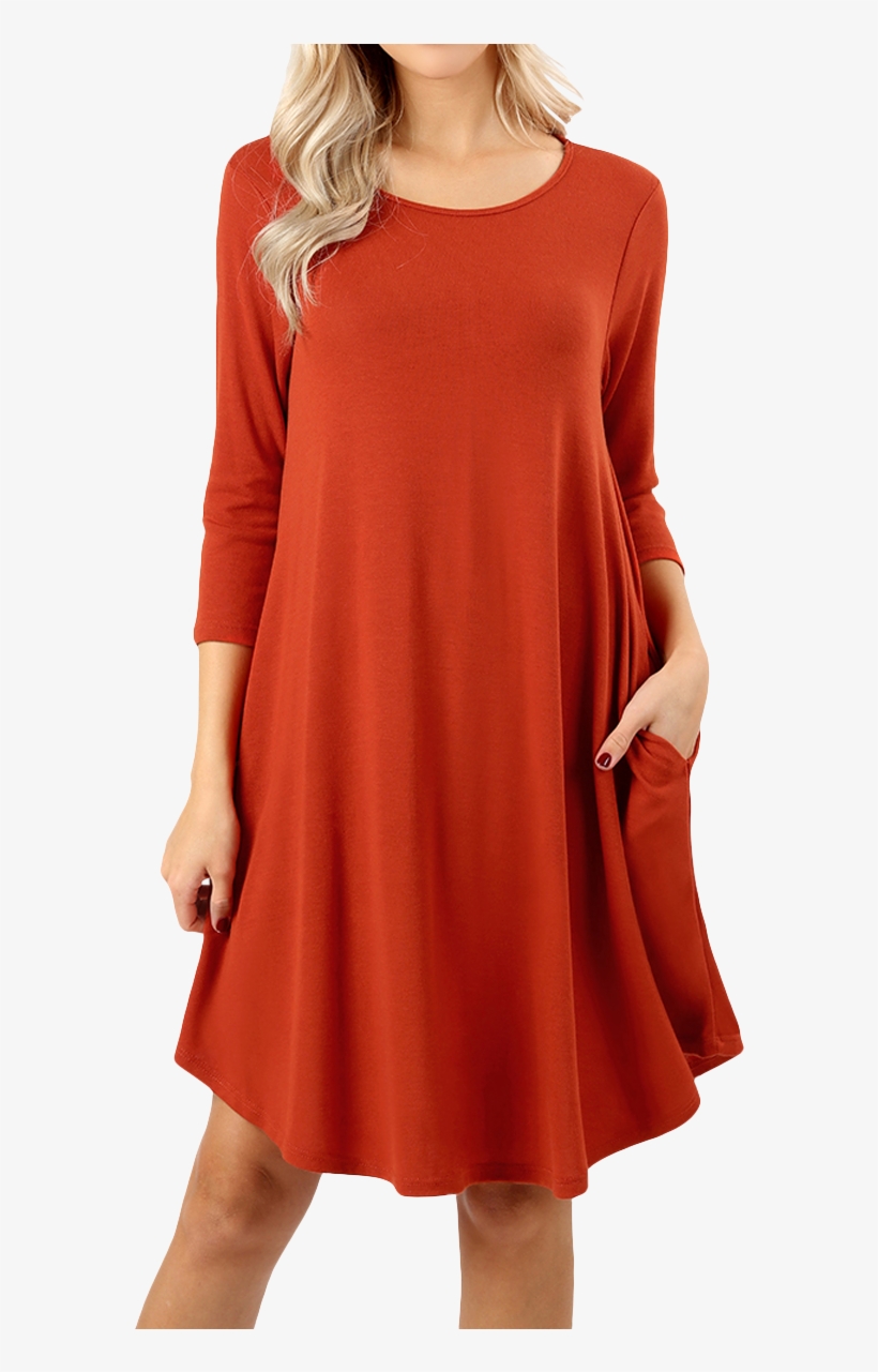 Women 3/4 Sleeve Round Hem A-line Tunic Dress With - Sweater, transparent png download